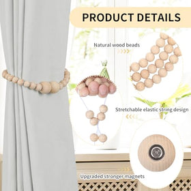 Boho Wood Bead Magnetic Curtain Tiebacks