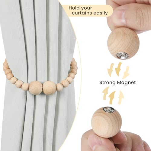 Boho Wood Bead Magnetic Curtain Tiebacks