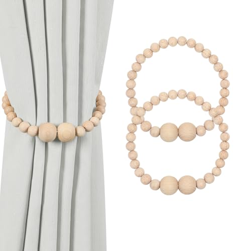 Boho Wood Bead Magnetic Curtain Tiebacks