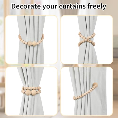 Boho Wood Bead Magnetic Curtain Tiebacks