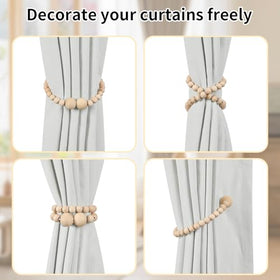 Boho Wood Bead Magnetic Curtain Tiebacks