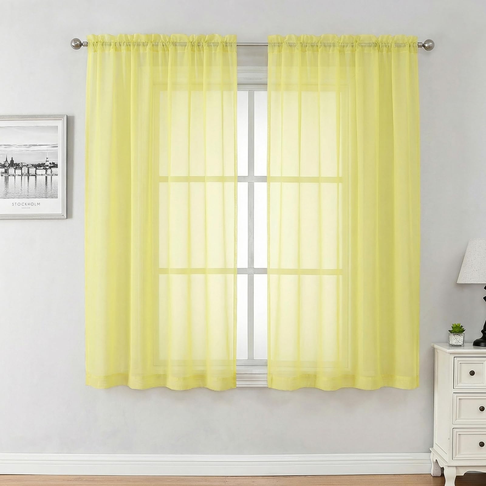 Airy Sheer Voile Curtains Set for Living Room & Bedroom