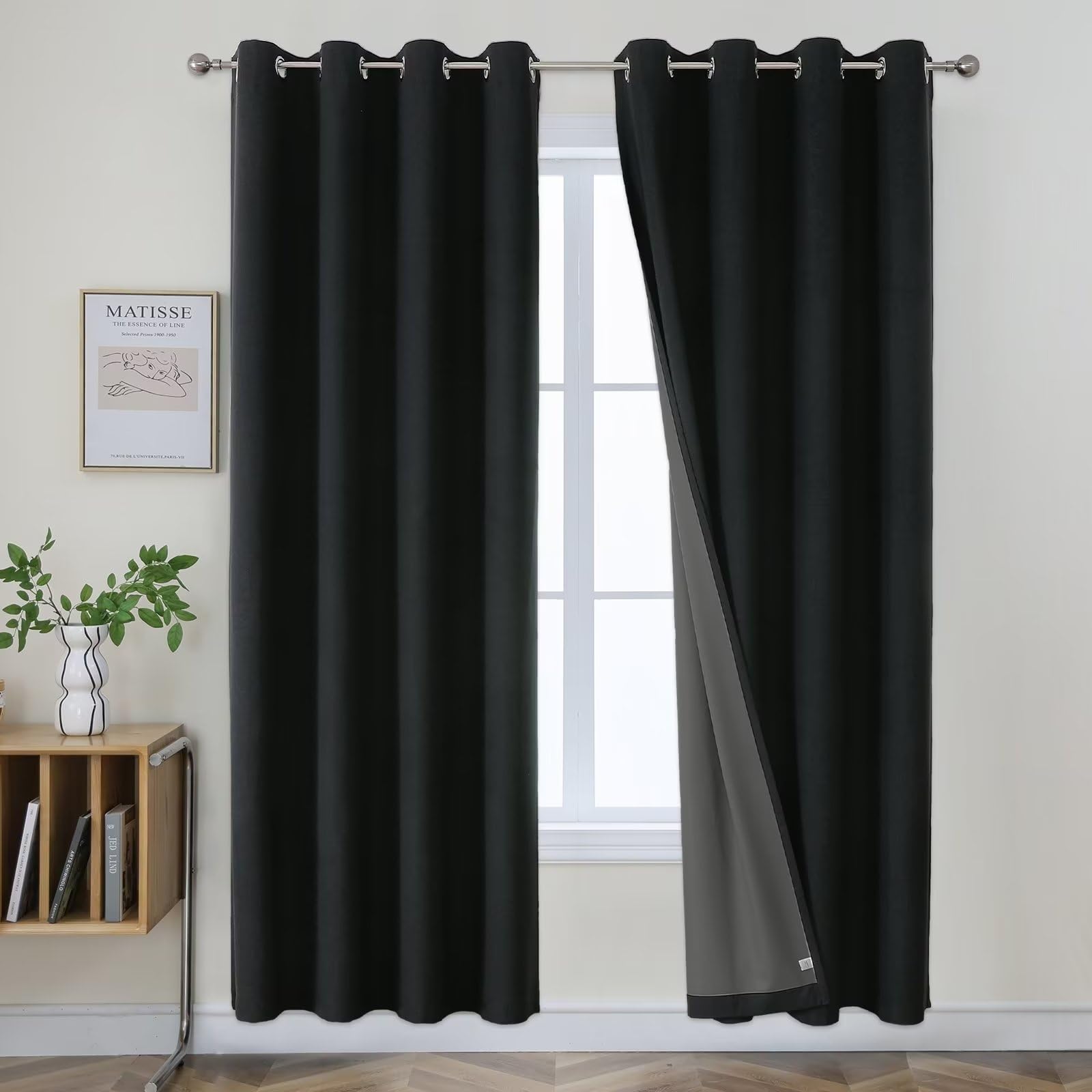 Joydeco 52 Inch Wide Bedroom 100% Faxu Linen Textured Privacy Curtains