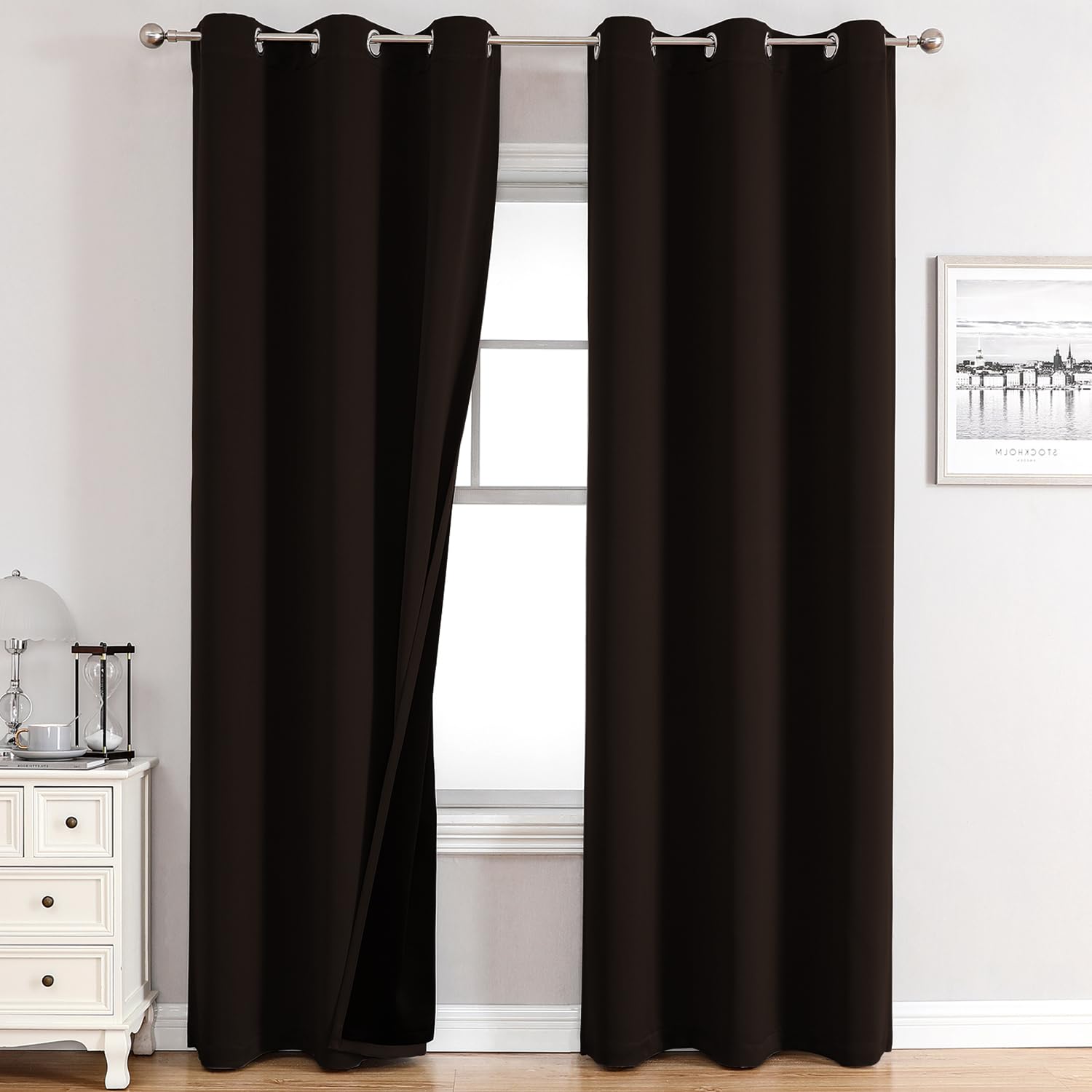 100% Blackout Thermal Insulated Grommet Curtains Set