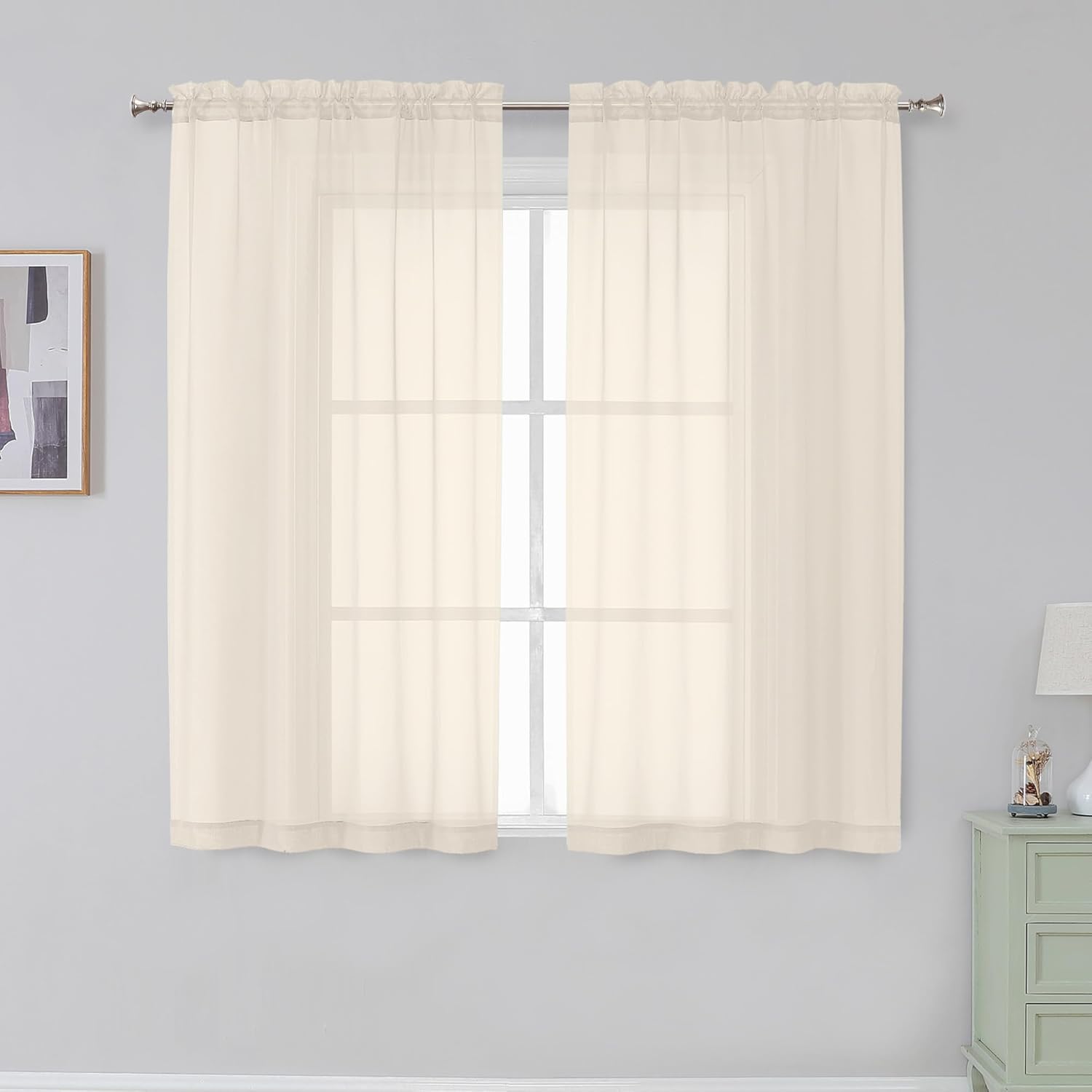 Airy Sheer Voile Curtains Set for Living Room & Bedroom