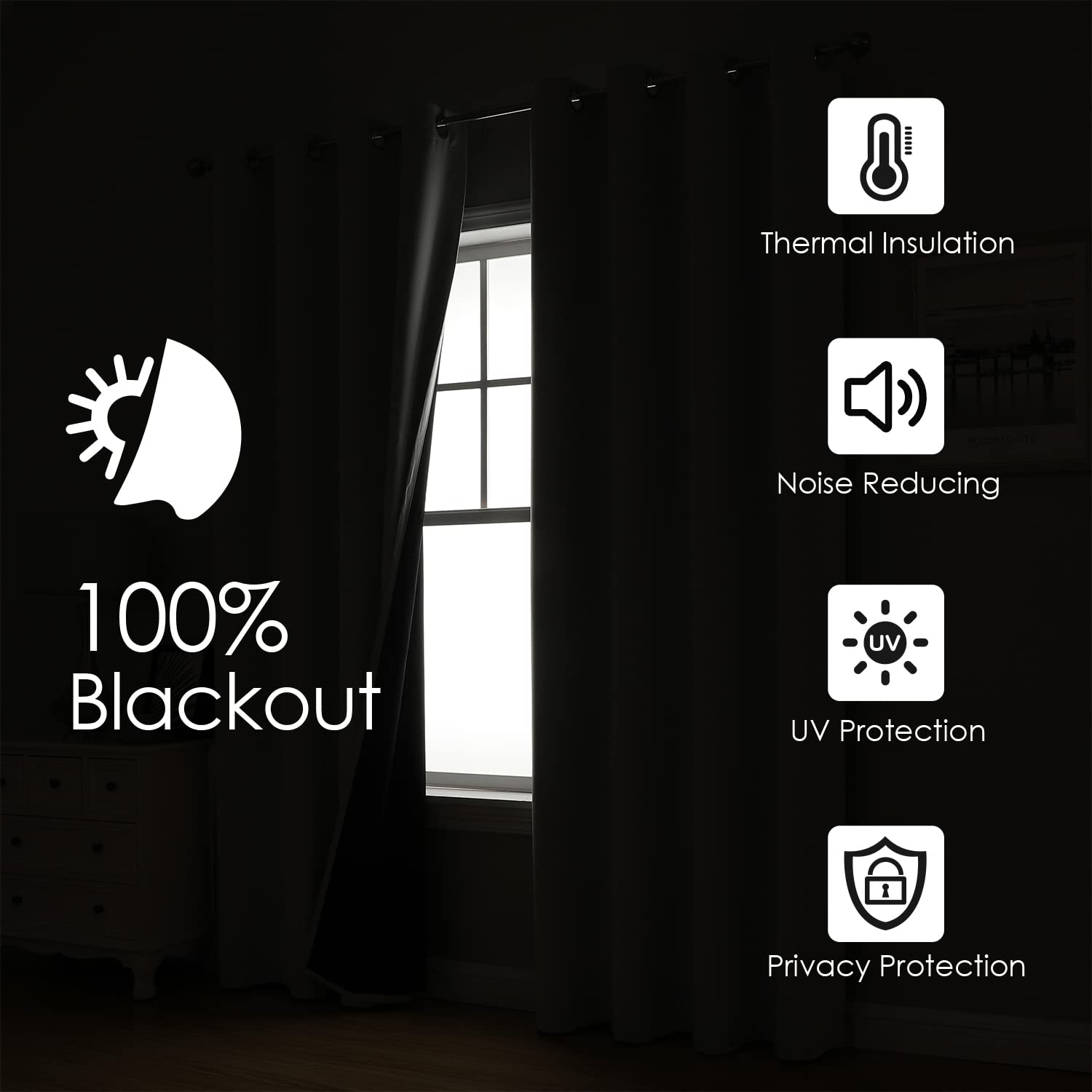 100% Blackout Thermal Insulated Grommet Curtains Set