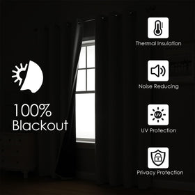 100% Blackout Thermal Insulated Grommet Curtains Set