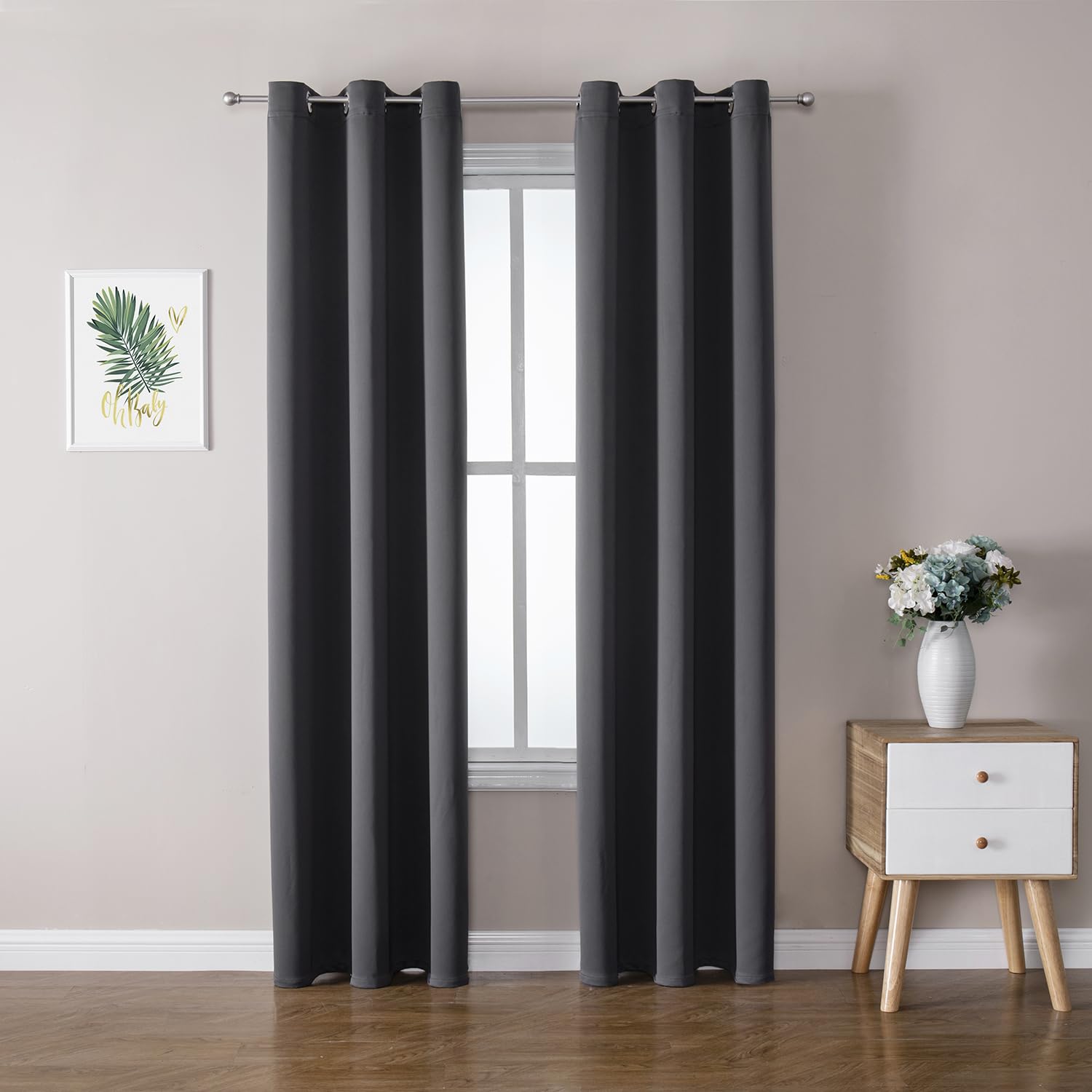 Grommet Blackout Curtains Set for Bedroom & Living Room