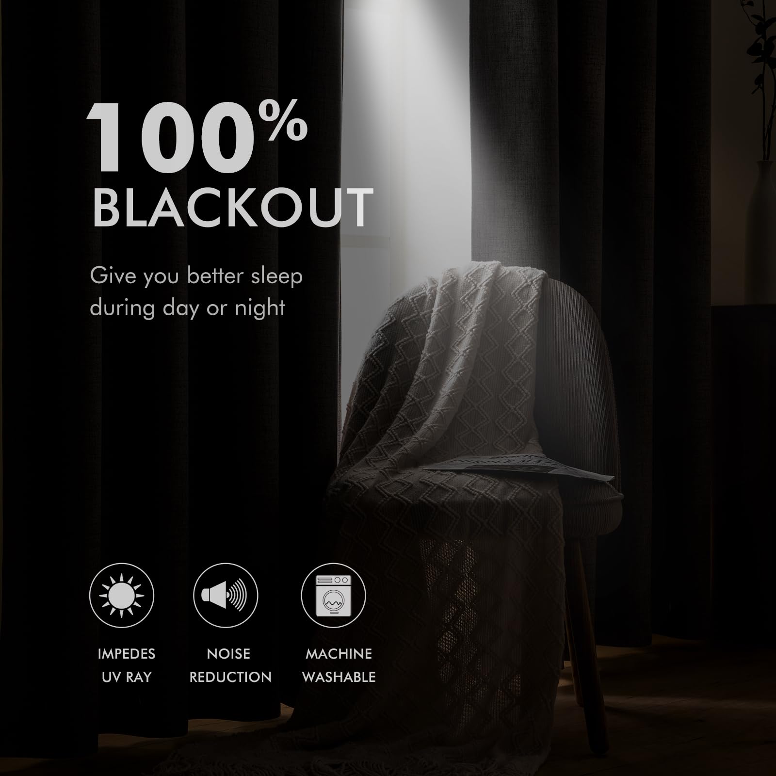 100% Blackout Linen Curtains for Bedroom & Living Room