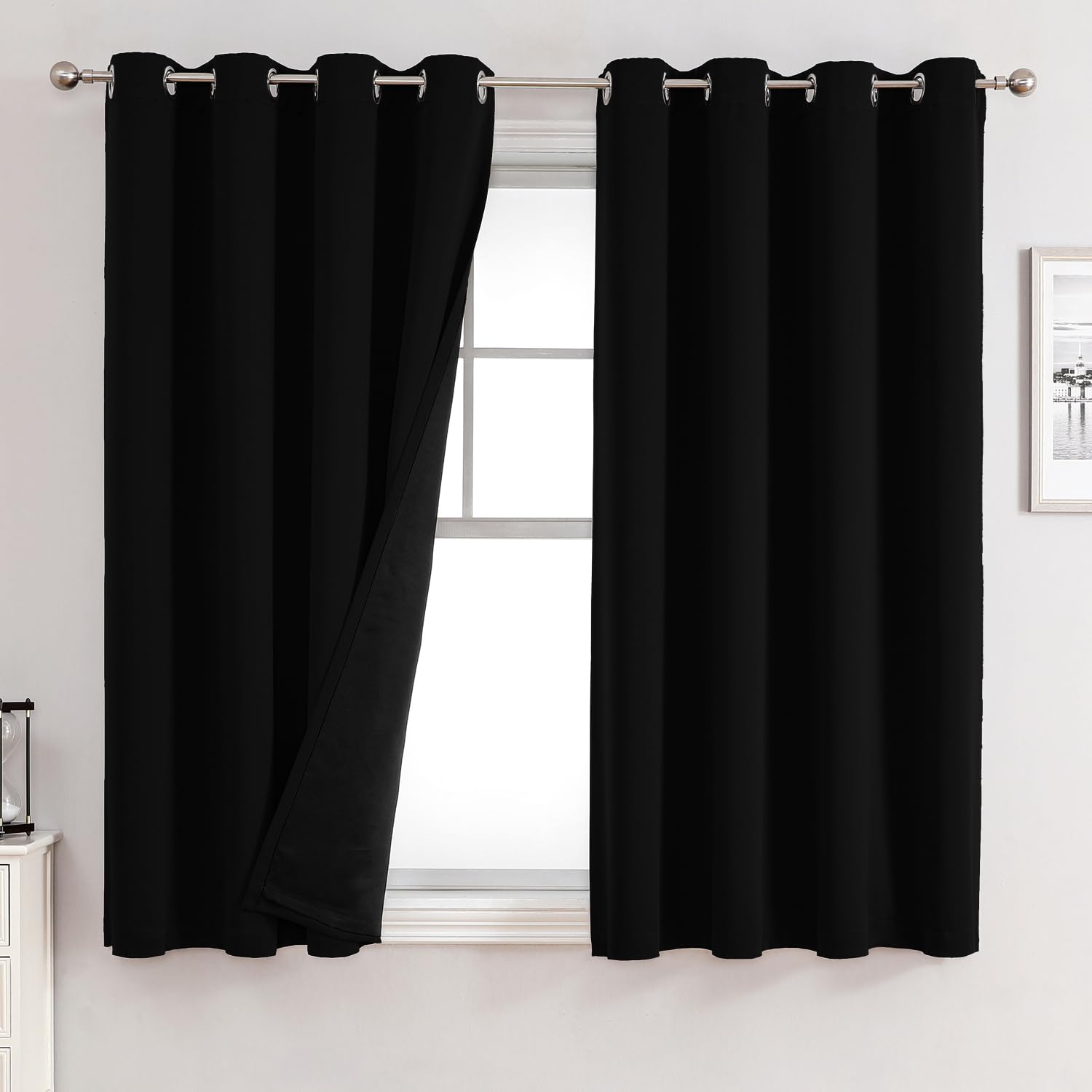 100% Blackout Thermal Insulated Grommet Curtains Set