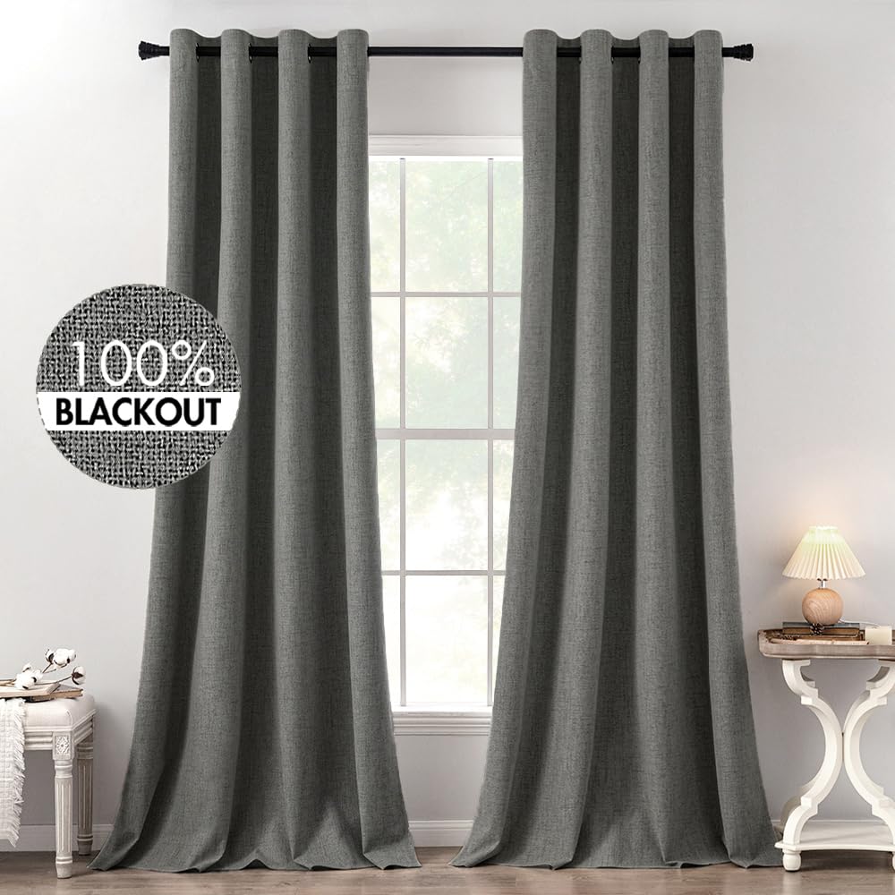 100% Blackout Linen Curtains for Bedroom & Living Room