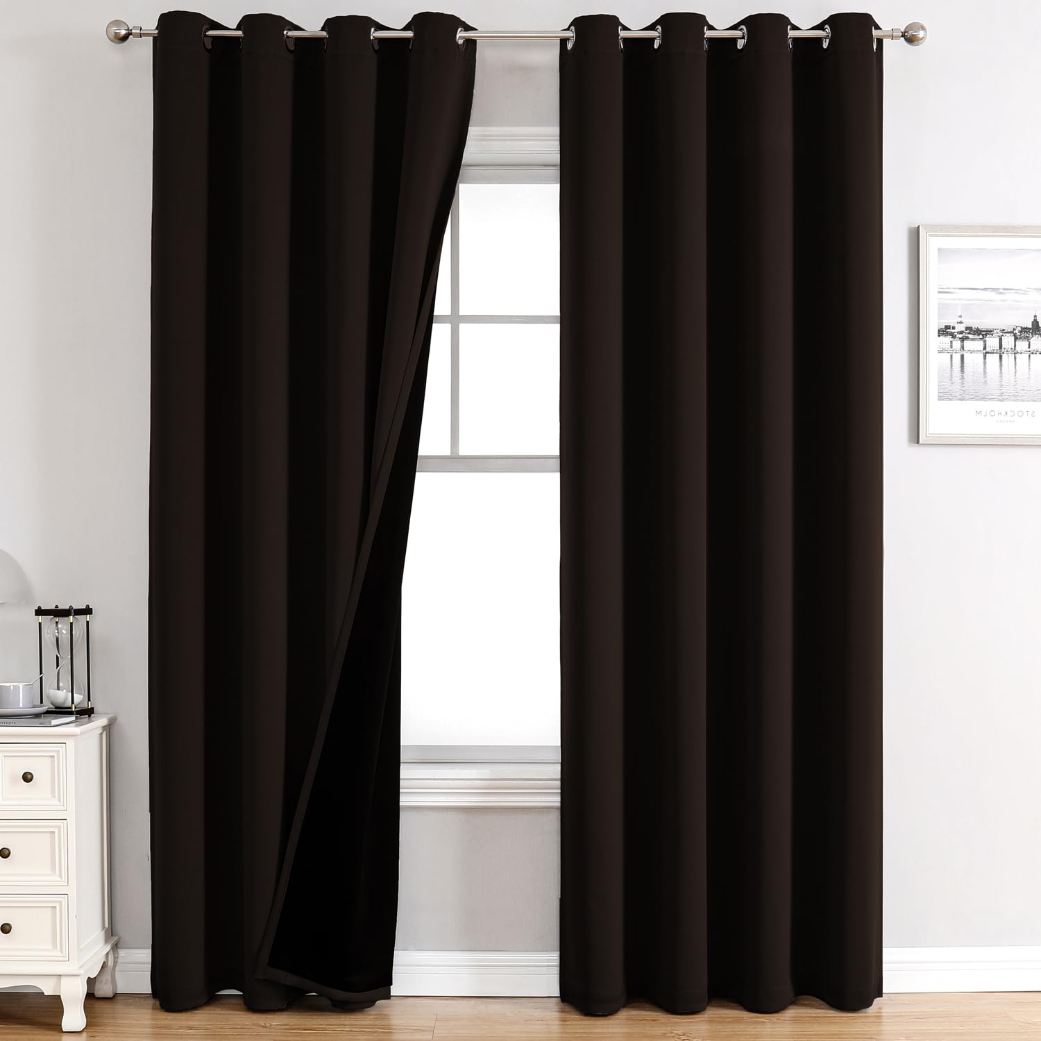 100% Blackout Thermal Insulated Grommet Curtains Set