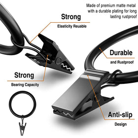 Curtain Rings with Clips Hooks, Drapery Rings Stainless Steel Metal Curtain Hangers Clips