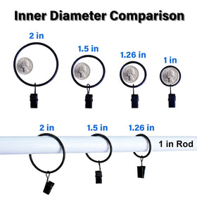 Curtain Rings with Clips Hooks, Drapery Rings Stainless Steel Metal Curtain Hangers Clips