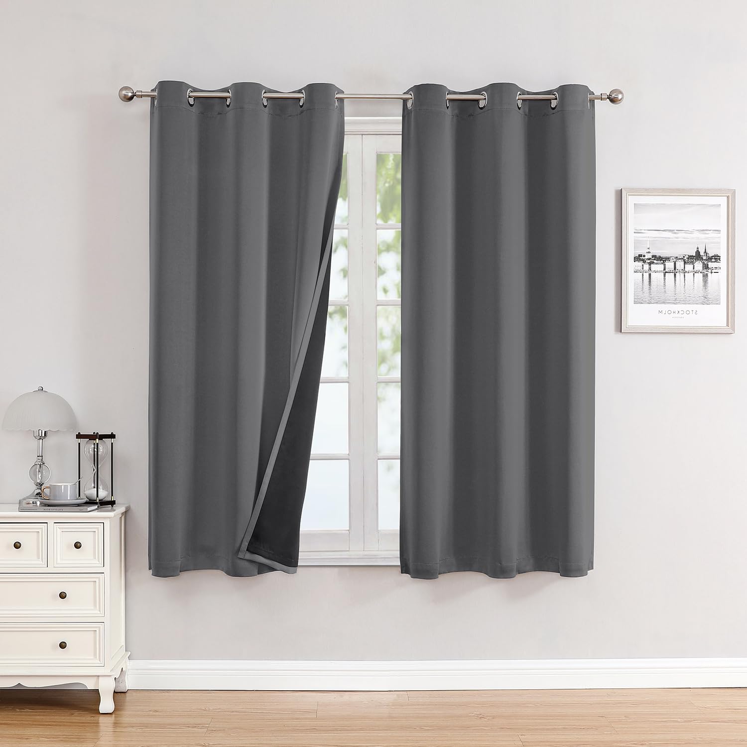 100% Blackout Thermal Insulated Grommet Curtains Set