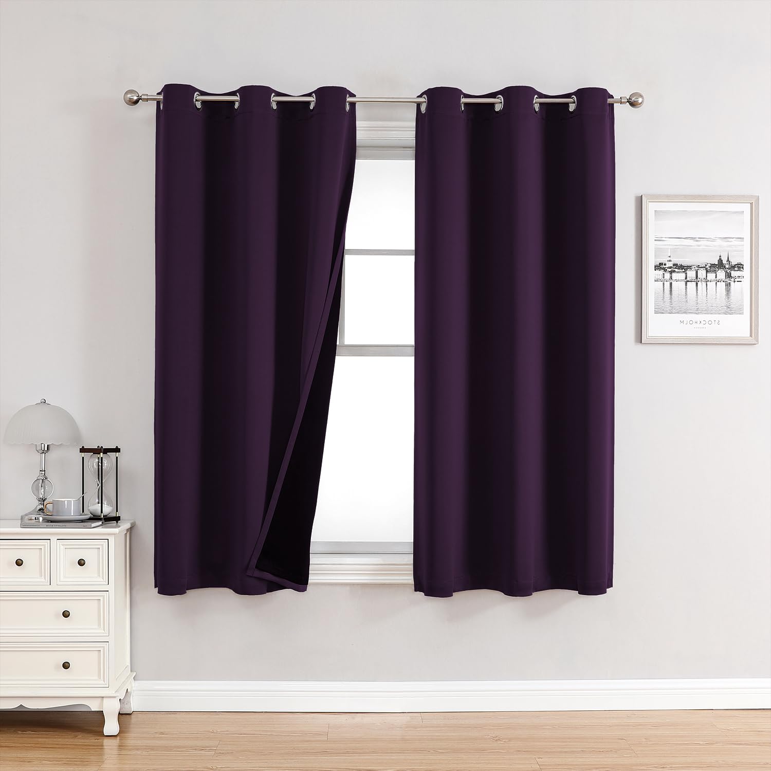 100% Blackout Thermal Insulated Grommet Curtains Set