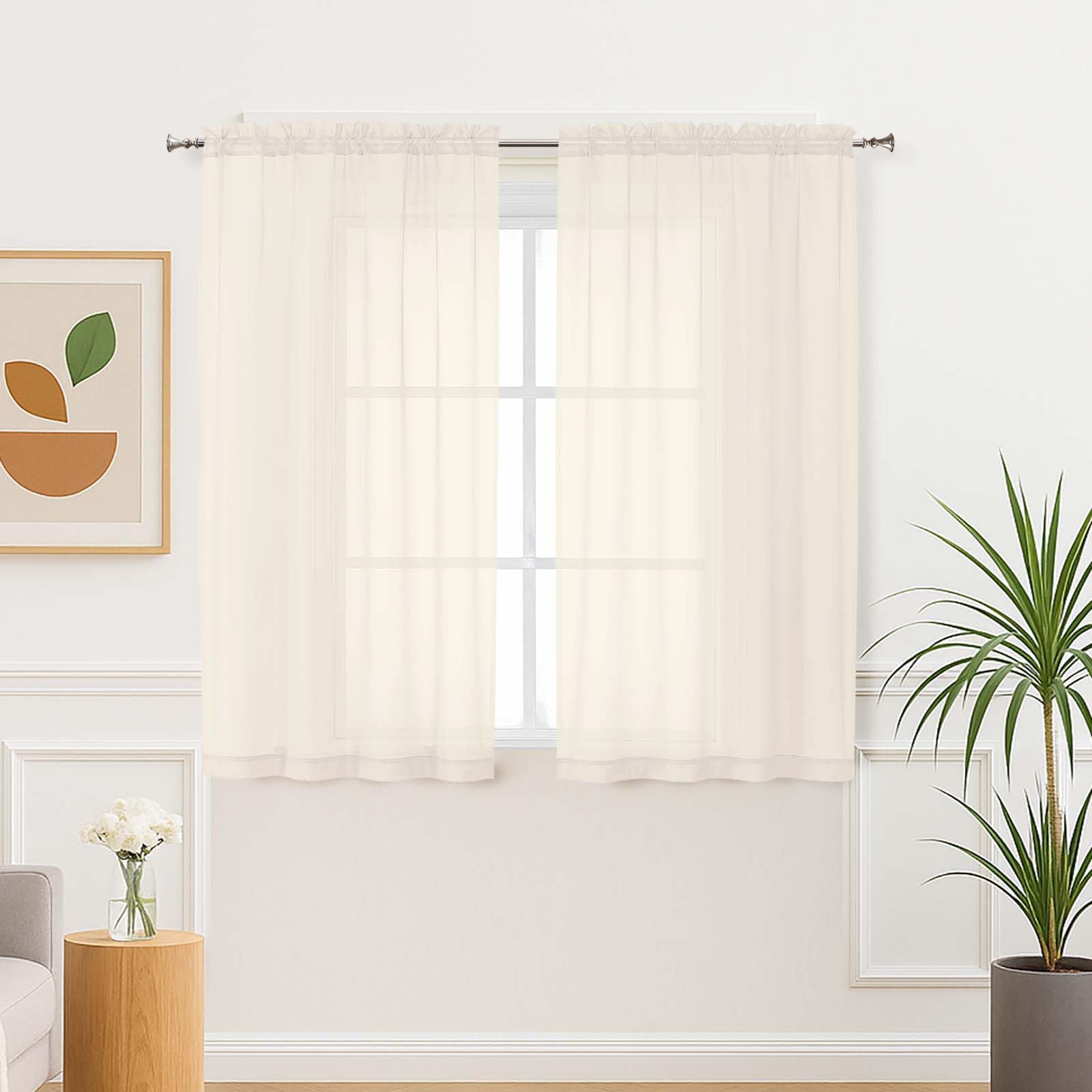 Airy Sheer Voile Curtains Set for Living Room & Bedroom