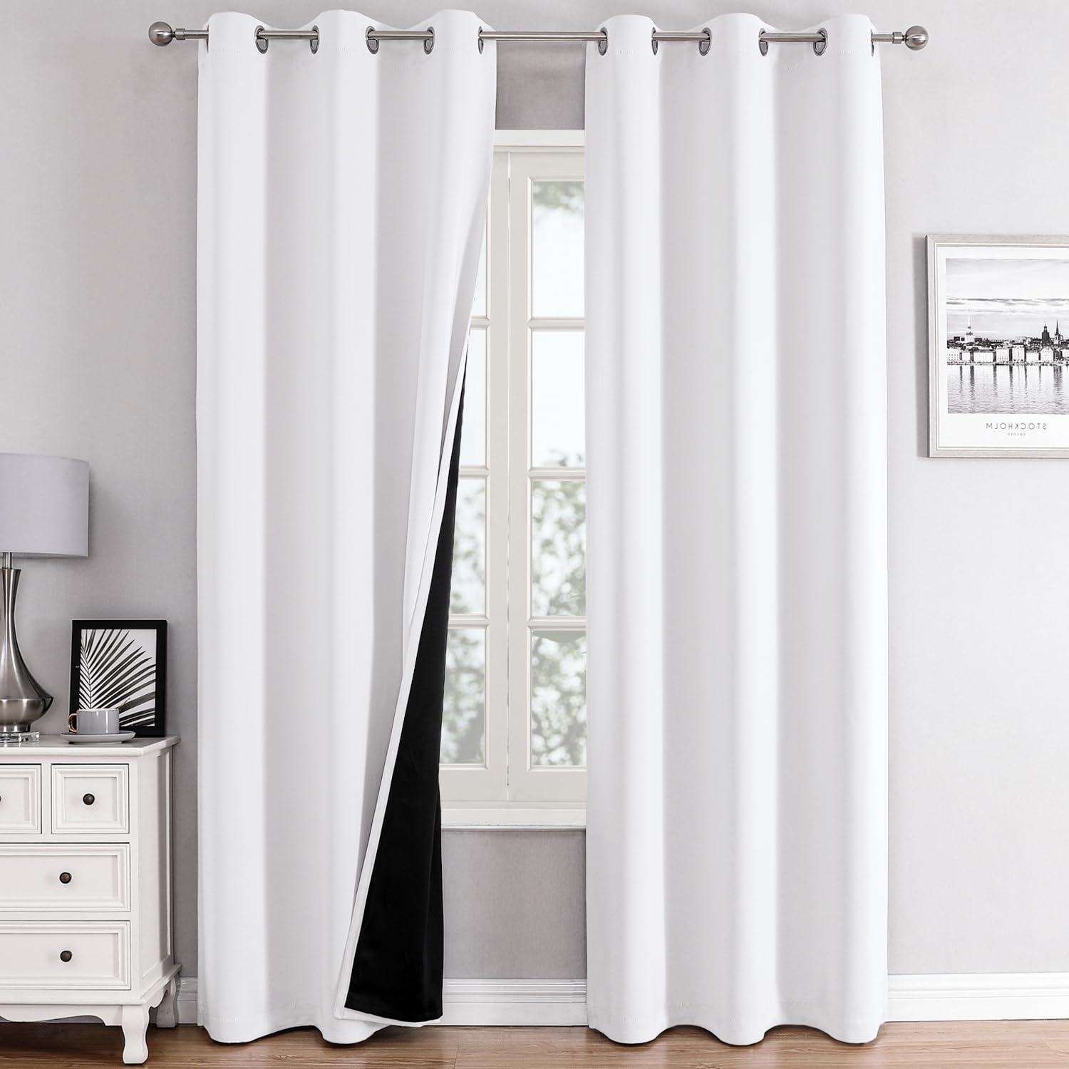 100% Blackout Thermal Insulated Grommet Curtains Set