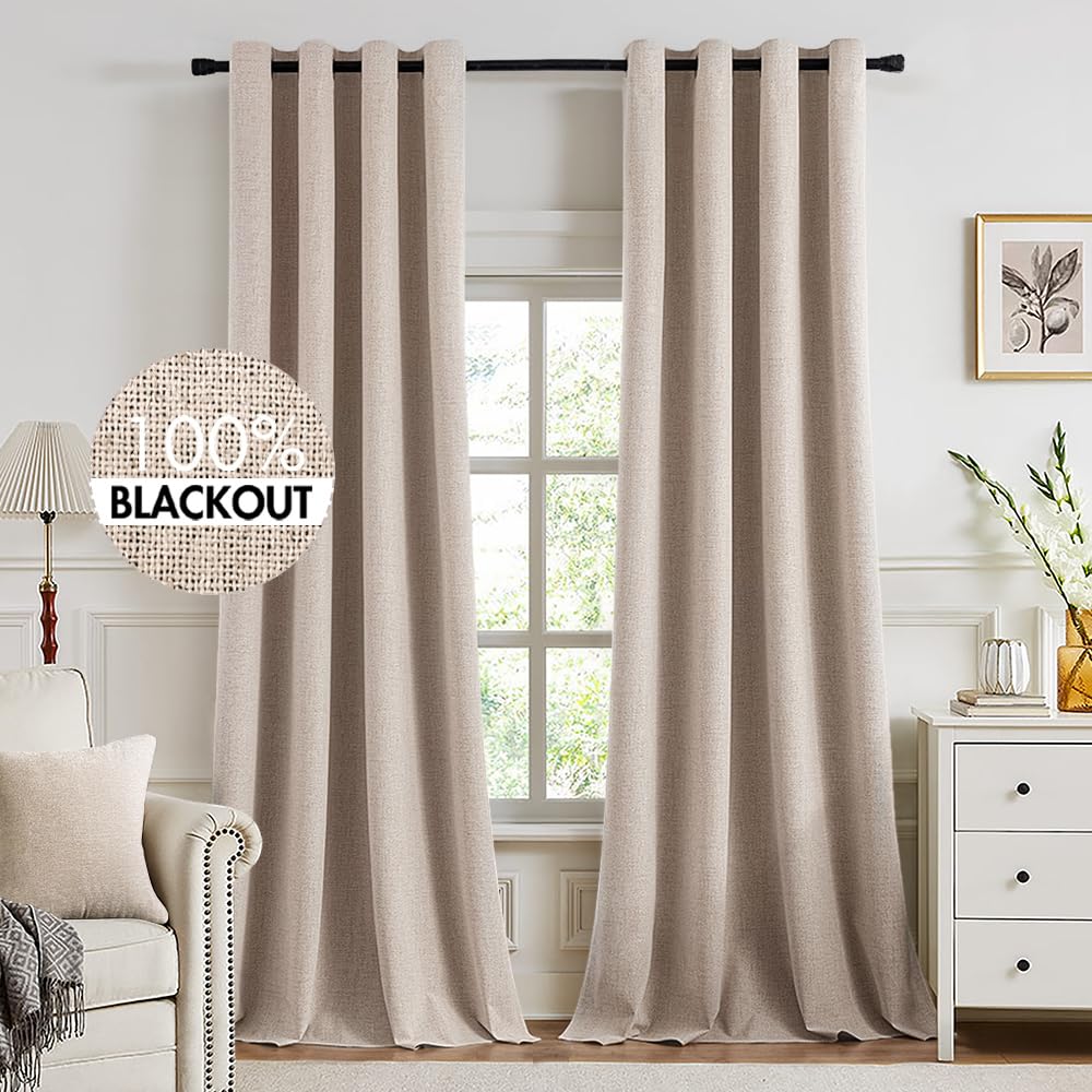 100% Blackout Linen Curtains for Bedroom & Living Room