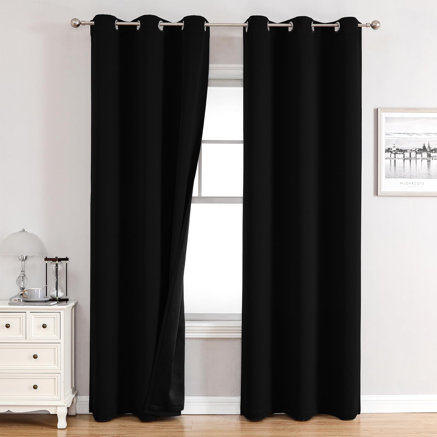 100% Blackout Thermal Insulated Grommet Curtains Set