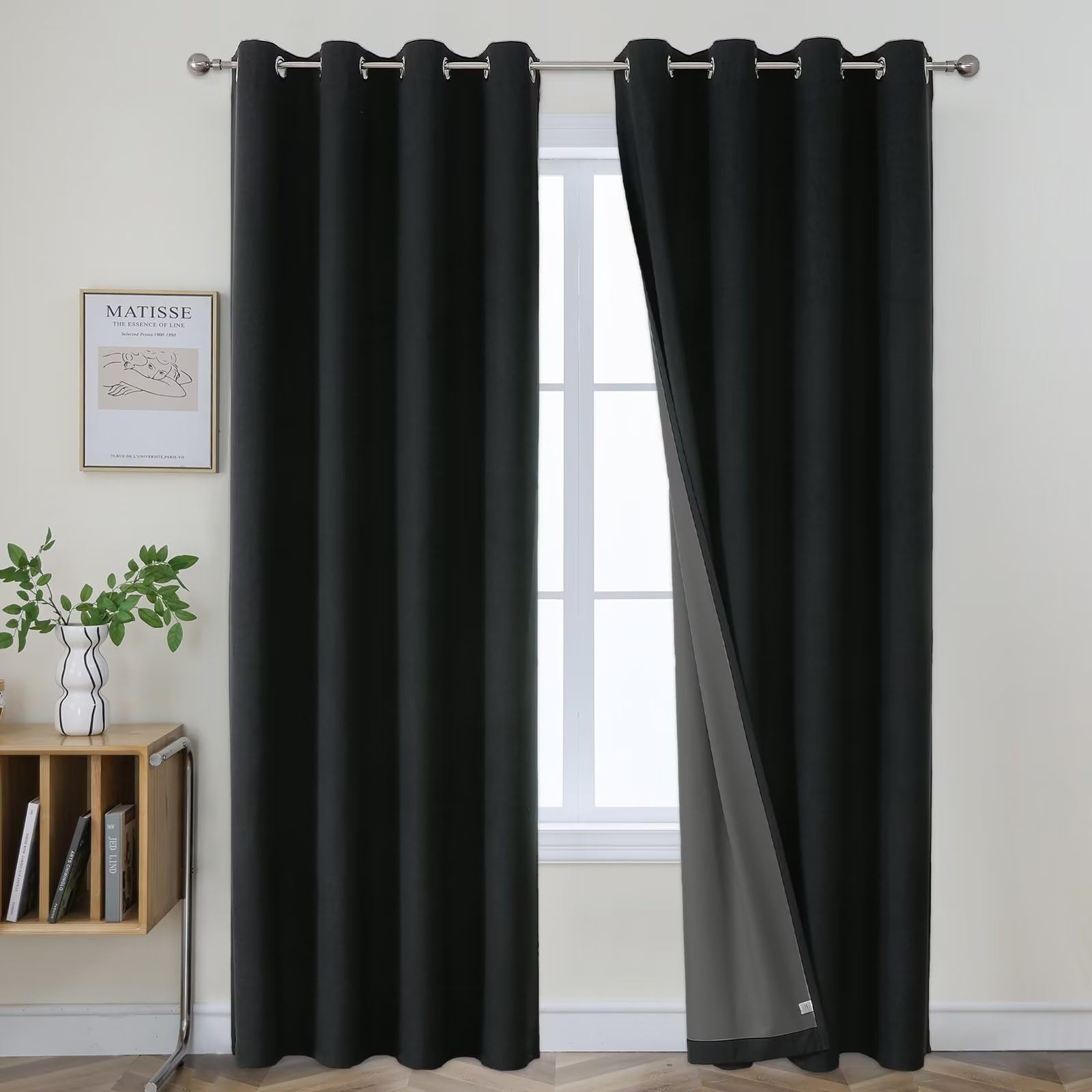 Joydeco 52 Inch Wide Bedroom 100% Faxu Linen Textured Privacy Curtains