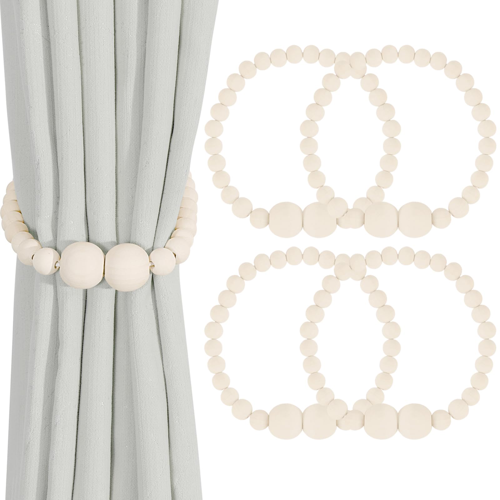 Boho Wood Bead Magnetic Curtain Tiebacks
