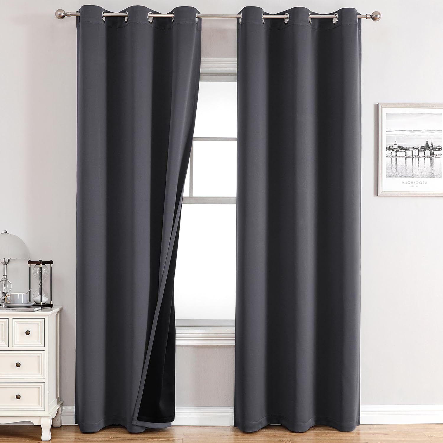 100% Blackout Thermal Insulated Grommet Curtains Set