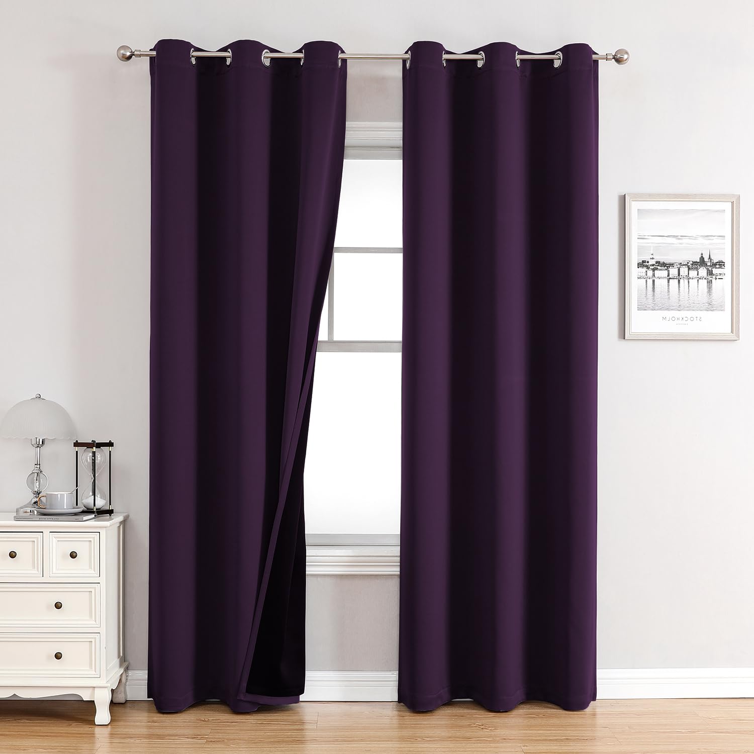 100% Blackout Thermal Insulated Grommet Curtains Set