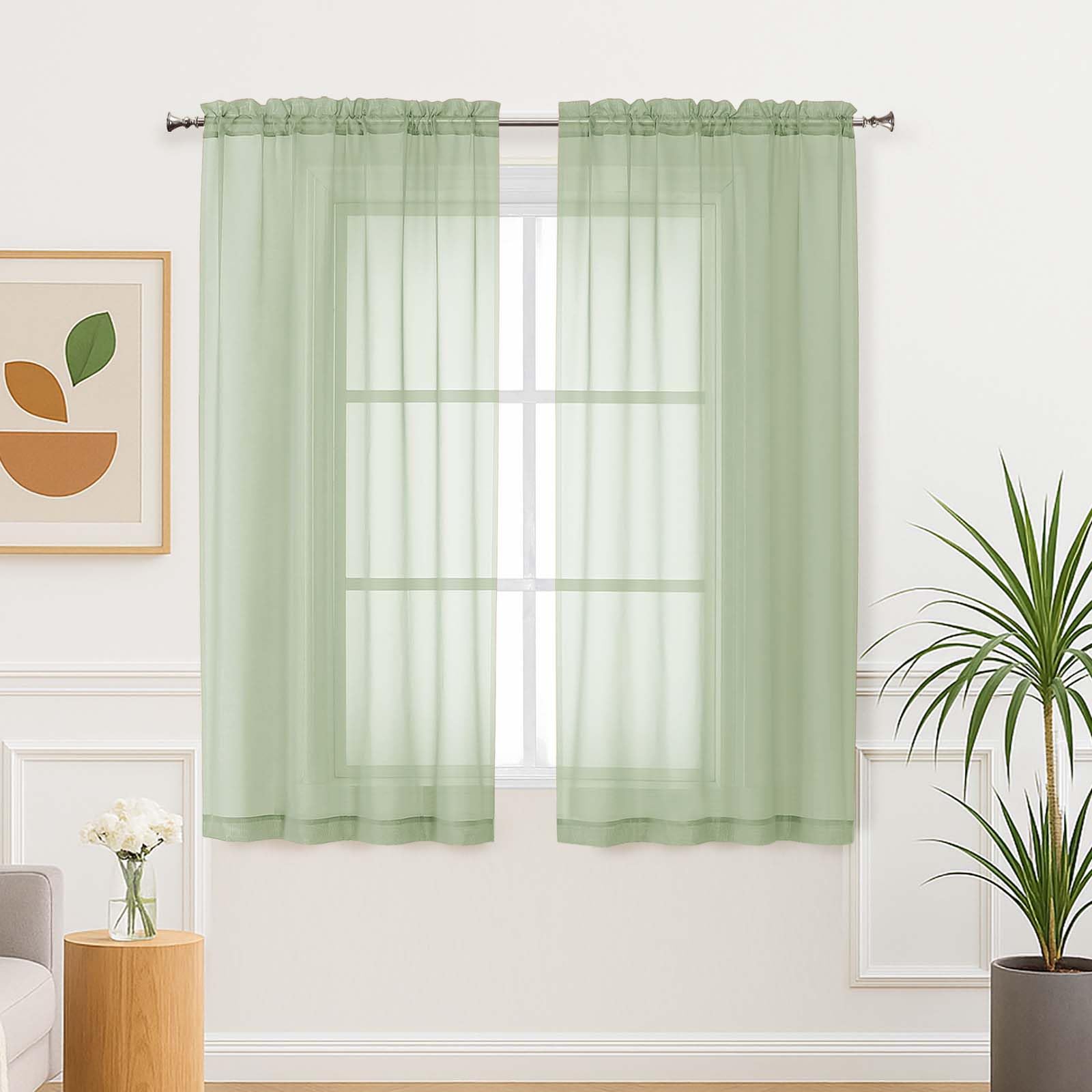Airy Sheer Voile Curtains Set for Living Room & Bedroom