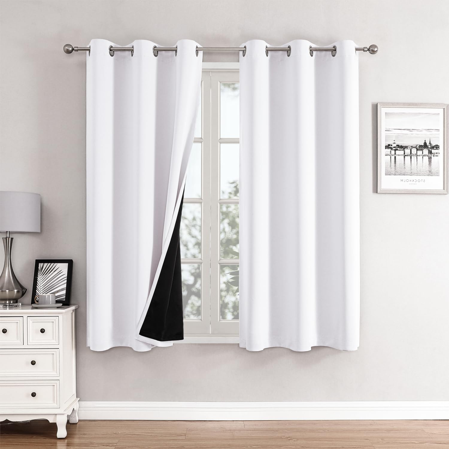 100% Blackout Thermal Insulated Grommet Curtains Set