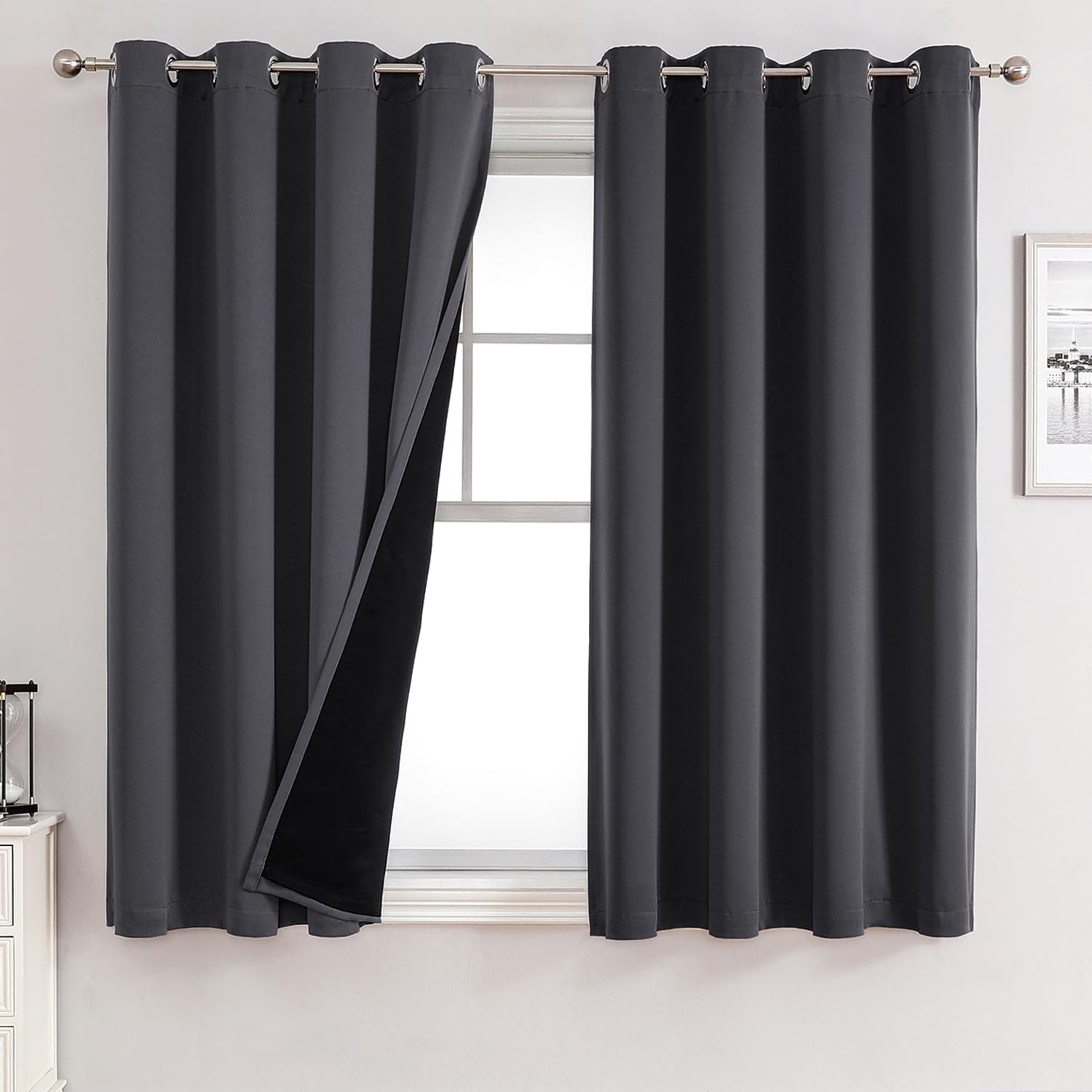 100% Blackout Thermal Insulated Grommet Curtains Set