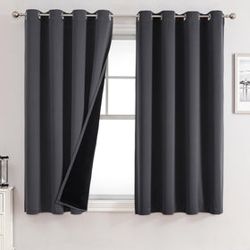 100% Blackout Thermal Insulated Grommet Curtains Set