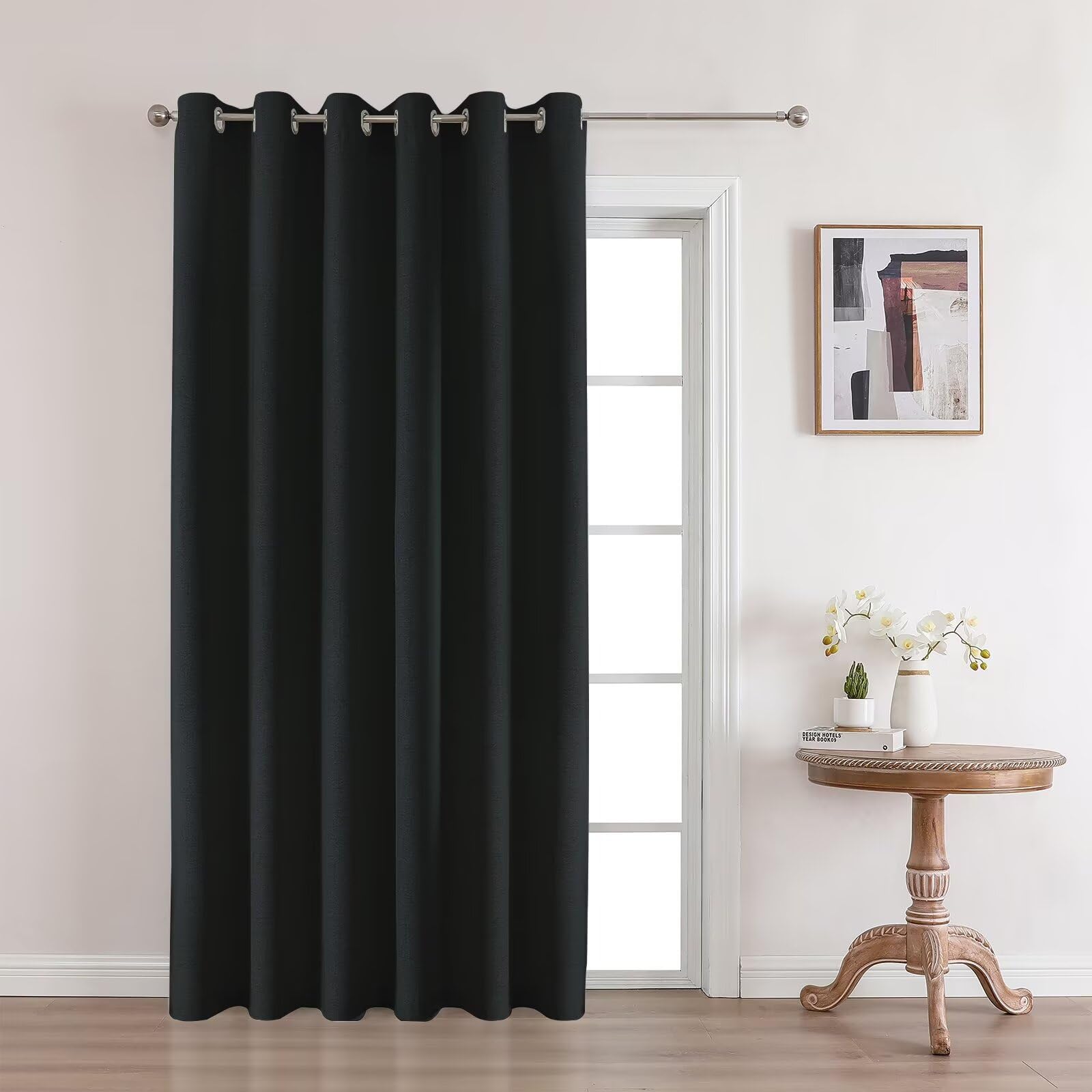 Full Blackout Faux Linen Grommet Curtains
