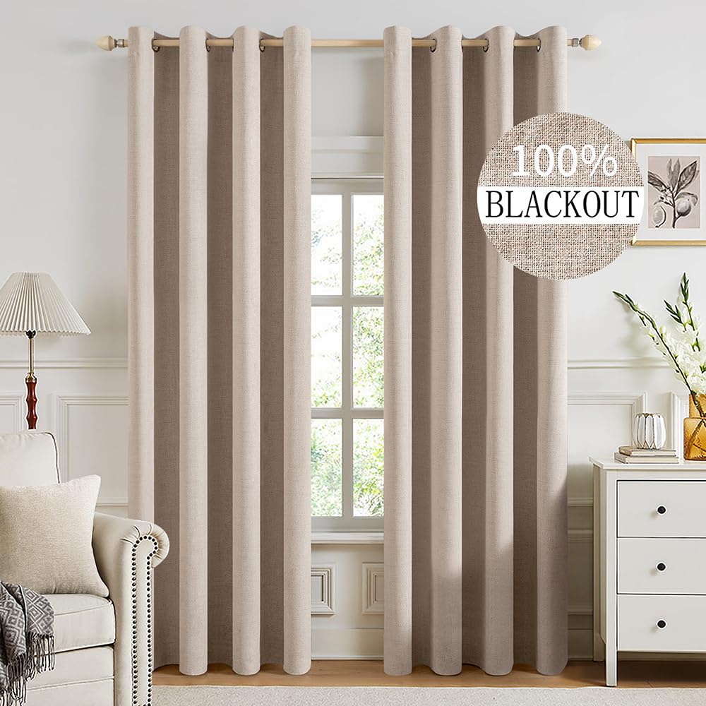 100% Blackout Linen Curtains for Bedroom & Living Room