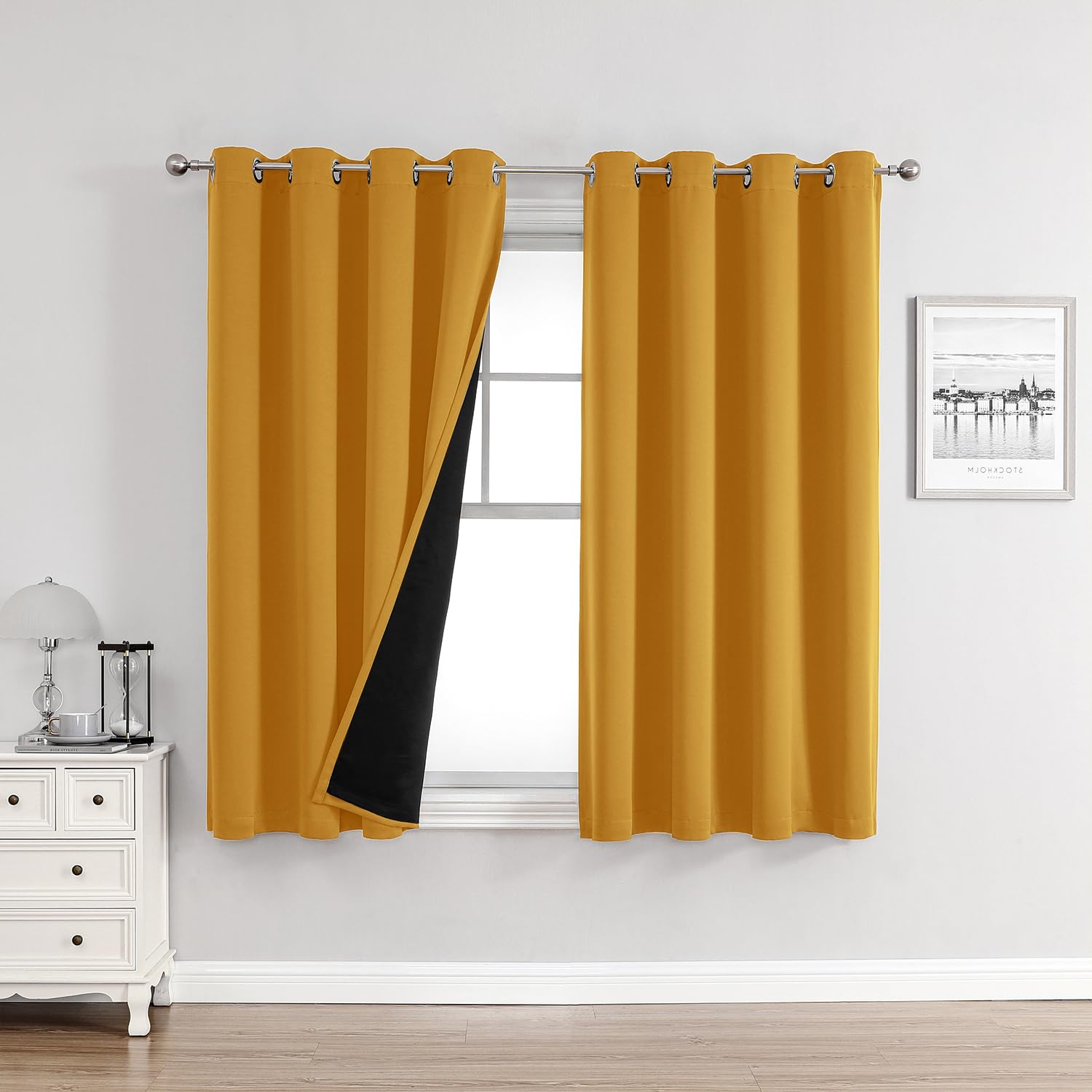 100% Blackout Thermal Insulated Grommet Curtains Set