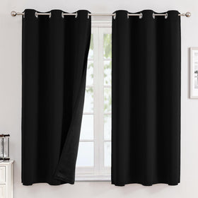100% Blackout Thermal Insulated Grommet Curtains Set