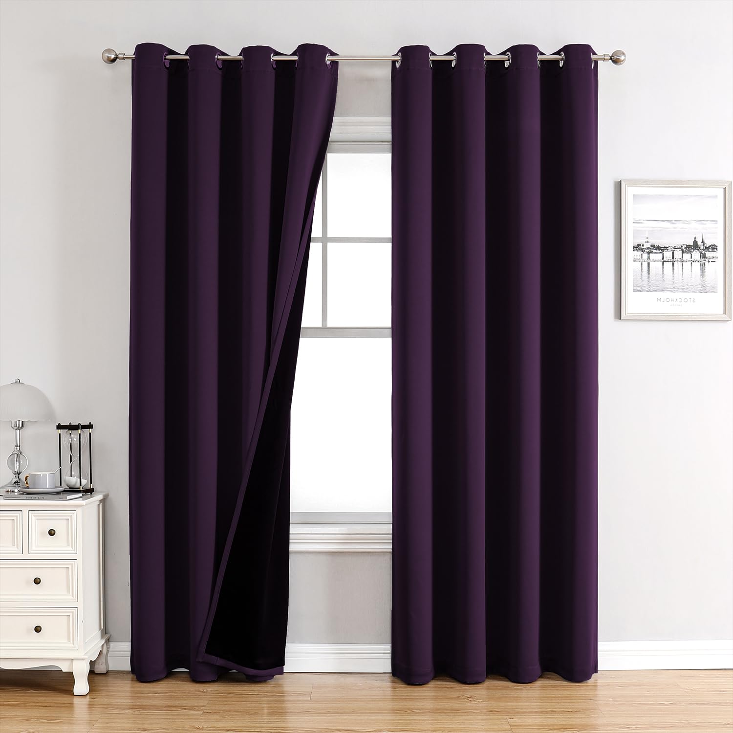 100% Blackout Thermal Insulated Grommet Curtains Set