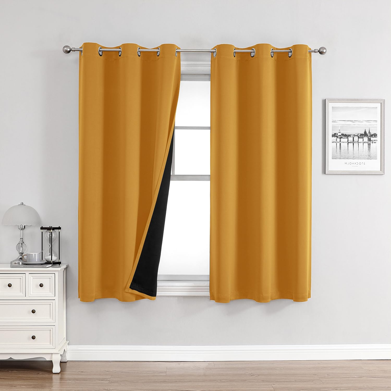 100% Blackout Thermal Insulated Grommet Curtains Set