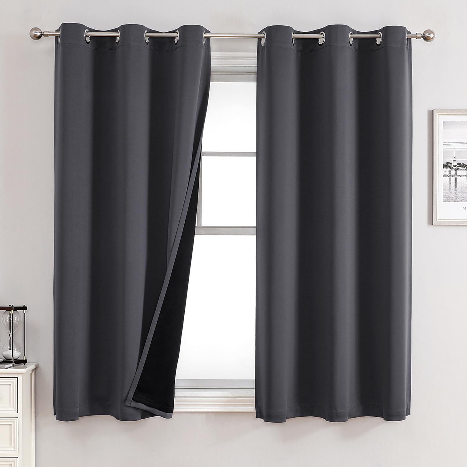 100% Blackout Thermal Insulated Grommet Curtains Set