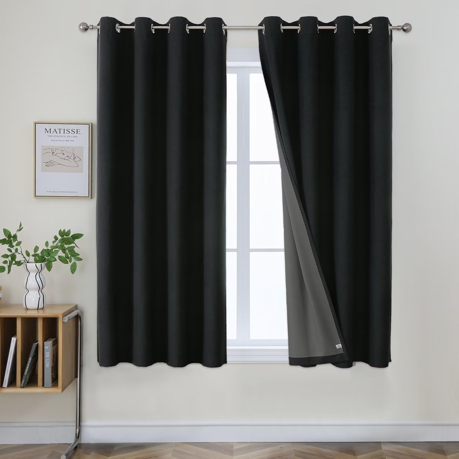 Joydeco 52 Inch Wide Bedroom 100% Faxu Linen Textured Privacy Curtains