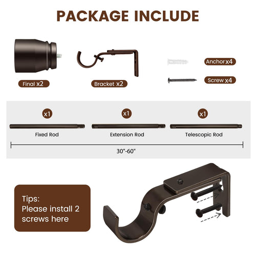 Adjustable Black Curtain Rod Set