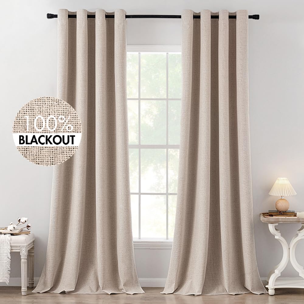 100% Blackout Linen Curtains for Bedroom & Living Room