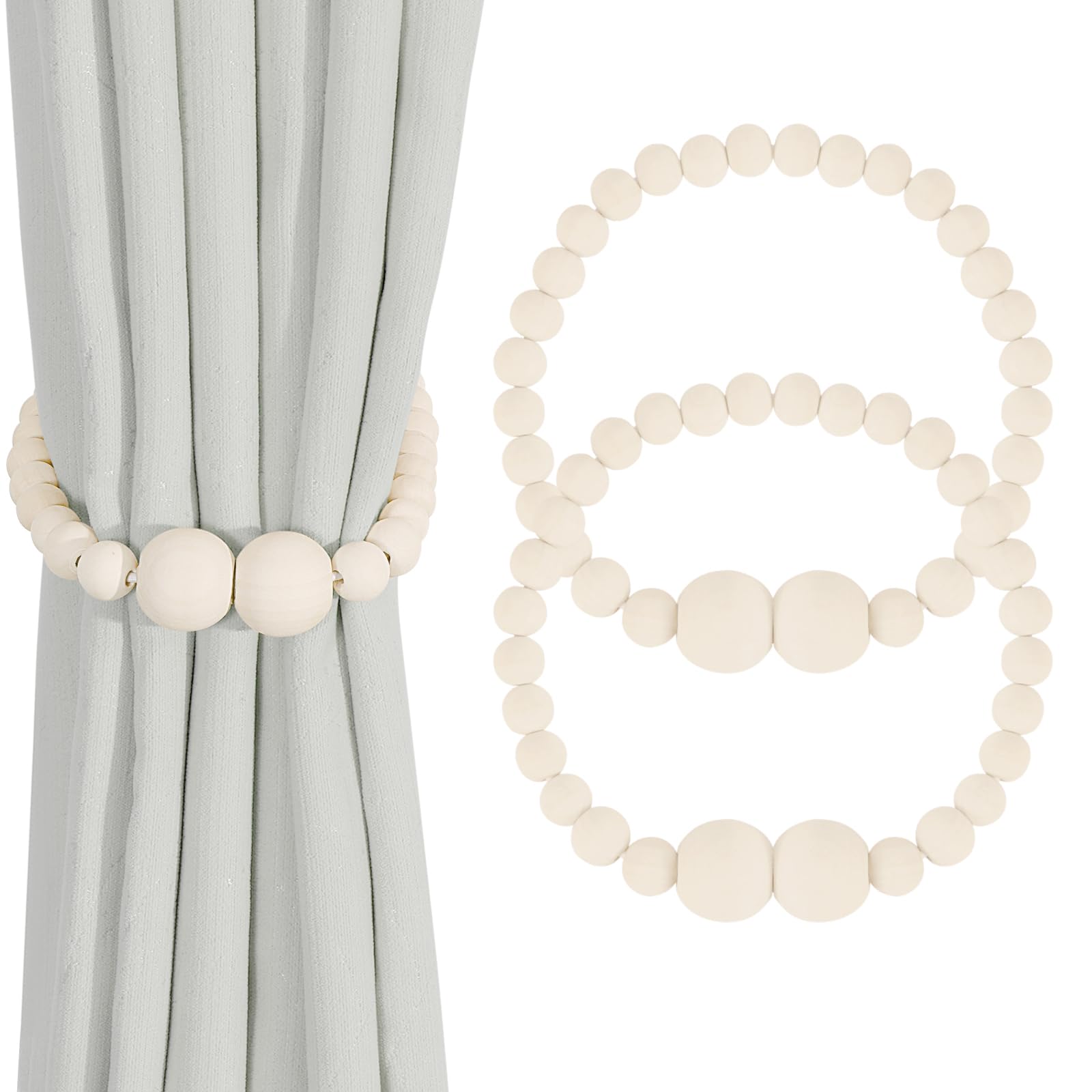 Boho Wood Bead Magnetic Curtain Tiebacks