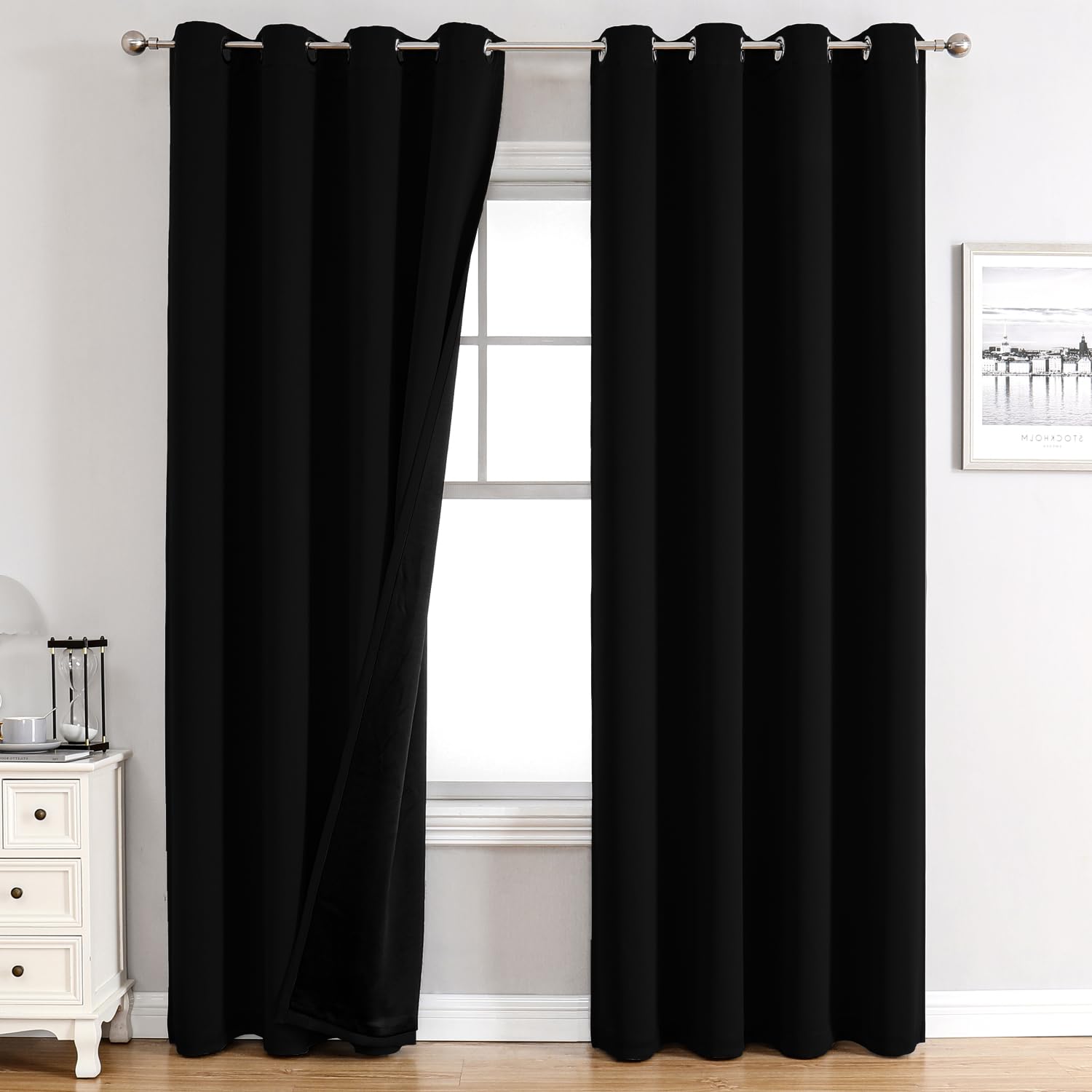 100% Blackout Thermal Insulated Grommet Curtains Set