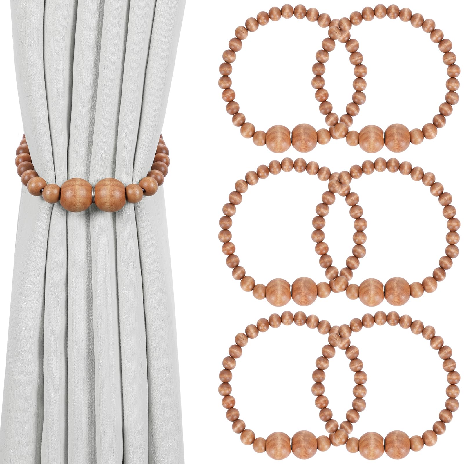 Boho Wood Bead Magnetic Curtain Tiebacks