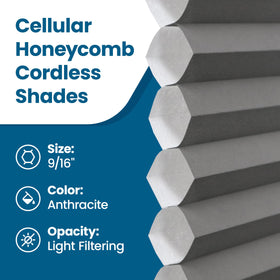 BlindsAvenue Cellular Honeycomb Cordless Shade, 9/16" Single Cell, Light Filtering