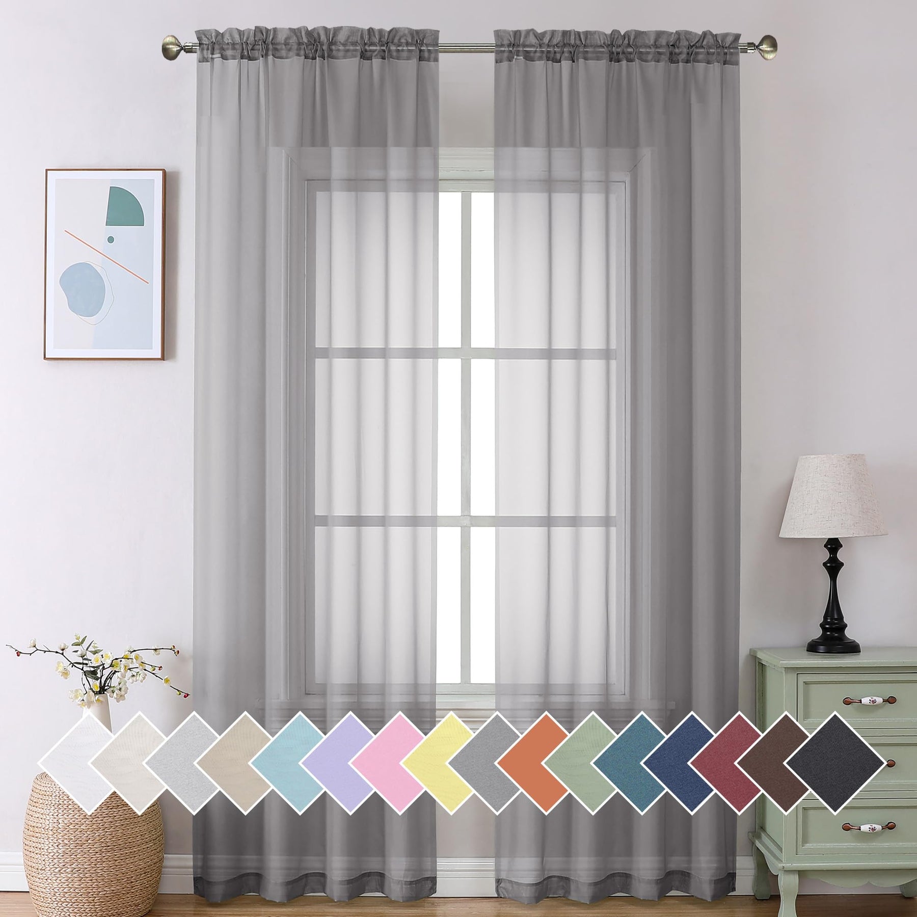 Airy Sheer Voile Curtains Set for Living Room & Bedroom