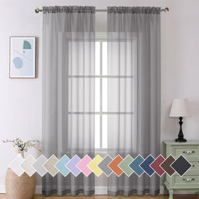 Airy Sheer Voile Curtains Set for Living Room & Bedroom