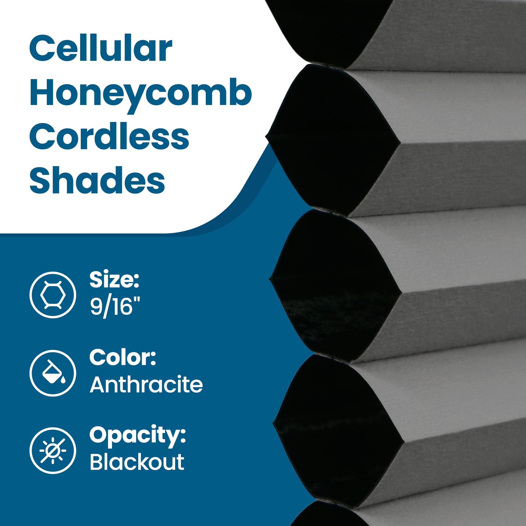 BlindsAvenue Cellular Honeycomb Cordless Shade, 9/16" Single Cell, Blackout