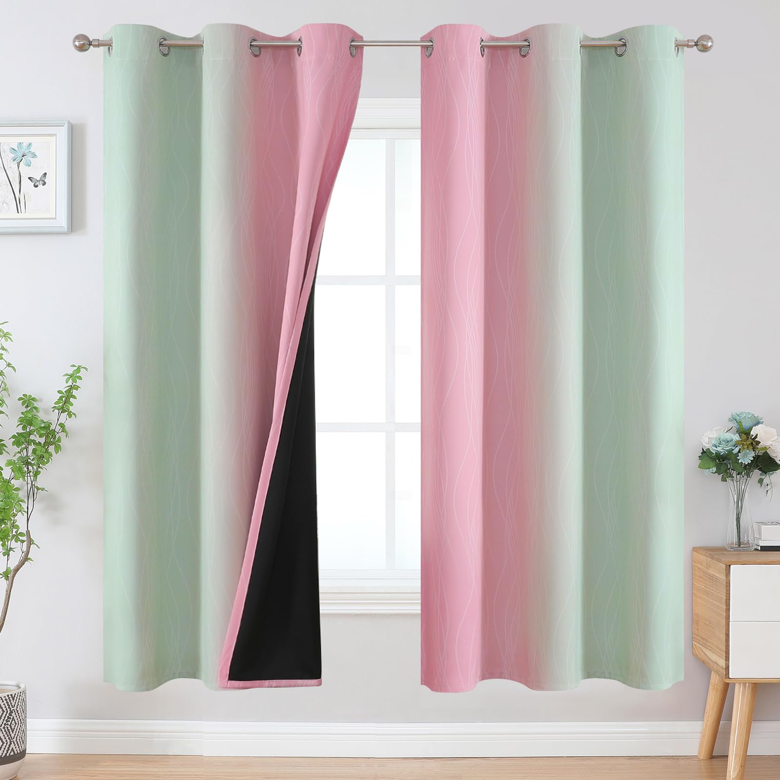 Estelar Textiler Ombre Blackout Curtains for Bedroom 2 Panels Set